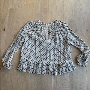 Rebecca Taylor Black and White Square Print Blouse